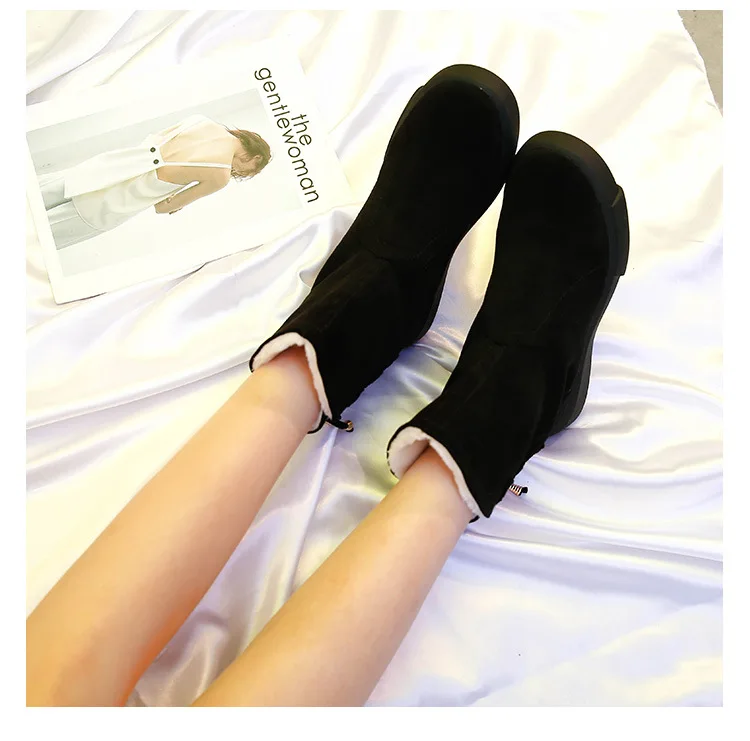 Flock Ankle High Boots Winter Womans Snow Shoes Back Bandage New Lady Short Tub Ankle Boots Warm Fur Snowboots Women