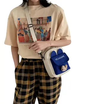 

Cute 3D Animal Fish Cat Canvas Crossbody Shoulder Bag Fashion Women Student Girl's Shopping Phone Small Square Bag Coin Purse