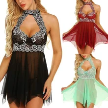 Новобрачное сексуальное Сетчатое женское белье, марлевые сексуальные пижамы, открытая спина, кружева, строчка, перспективная ночная рубашка, стринги X