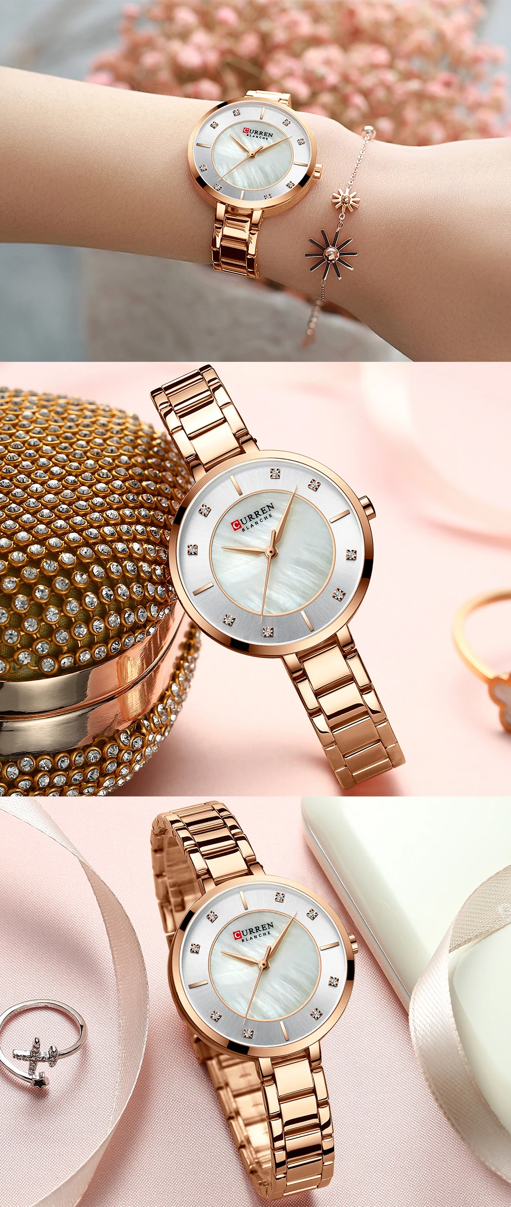 Watches Women Fashion Luxury Rhinestone Dial Quartz Clock Waterproof Stainless Steel Band Wristwatch for Ladies_voghion.com