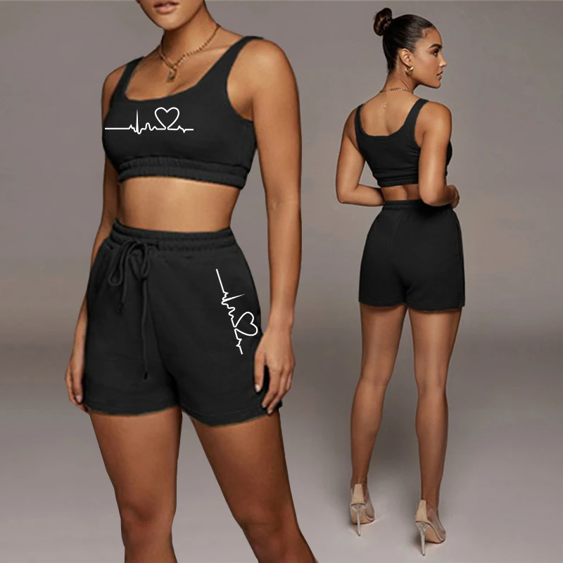 Summer Women Print Yoga Set Workout Sports Gym Clothing Fitness Sleeveless Crop Top High Waist Running Leggings Sportswear 2021