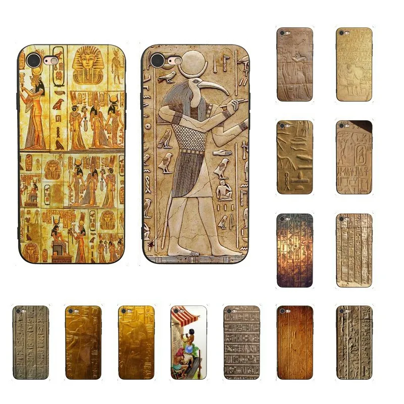 Kuno Hieroglif Mesir Coque Shell Ponsel Case untuk iPhone 8 7 6 6S Plus X XS MAX 5 5S SE XR 11 11pro Promax Ponsel