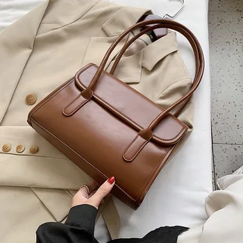 

SWDF Solid Color Designer PU Leather Shoulder Bag for Women 2020 Women's Fashion Trend Simple Handbags Branded Trending Hand Bag