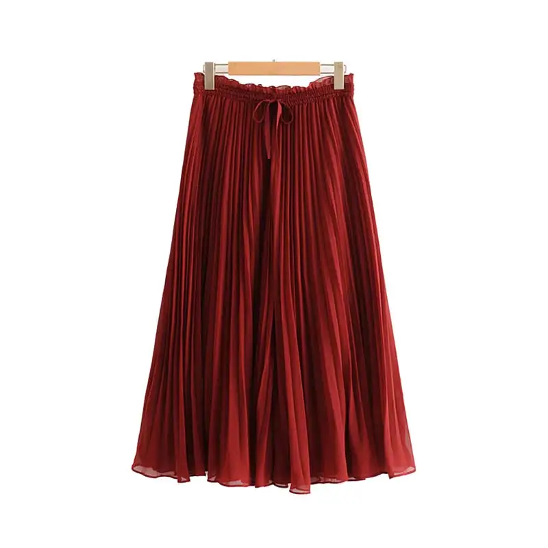 Vadim Женские однотонные шифоновые плиссированные широкие брюки на шнурке с эластичной талией красные синие женские укороченные брюки KB200 - Цвет: red