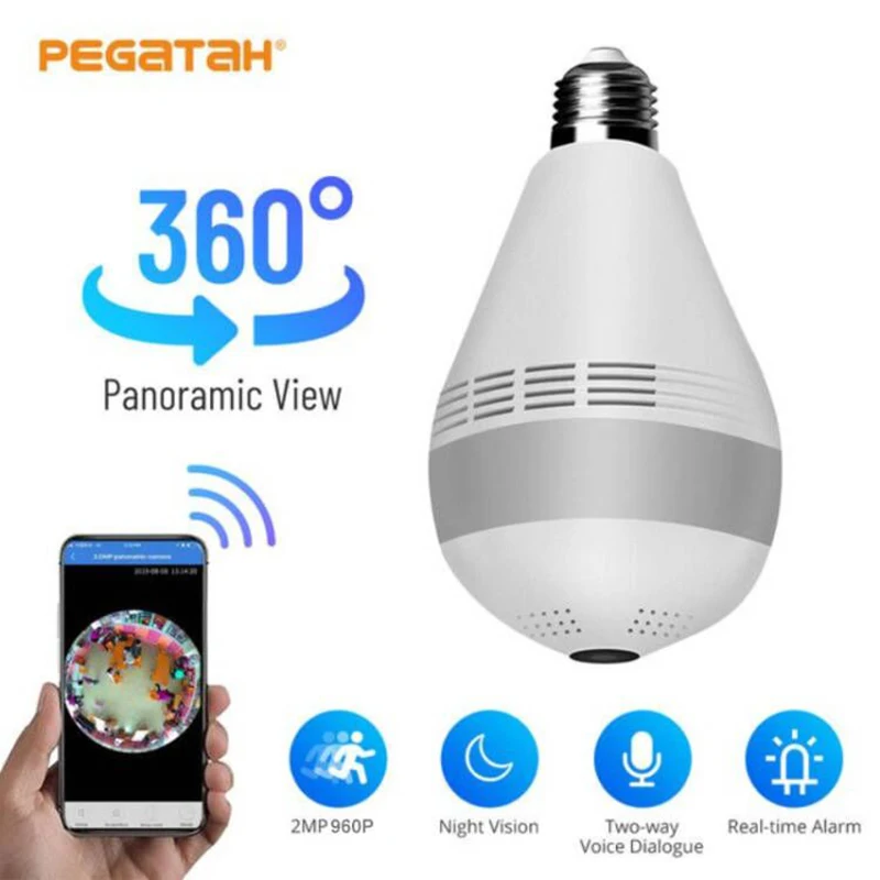 2 5MP Wireless IP Camera WiFi 360 Panorama Bulb Night Vision Home Security Video Surveillance Two-Way Audio Fisheye CCTV | Безопасность
