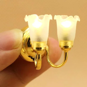 

1/12 DIY Miniature Doll House Double Headed Flower LED Wall Hanging Lamp Light Doll House Decor Kids Pretend Play Toy
