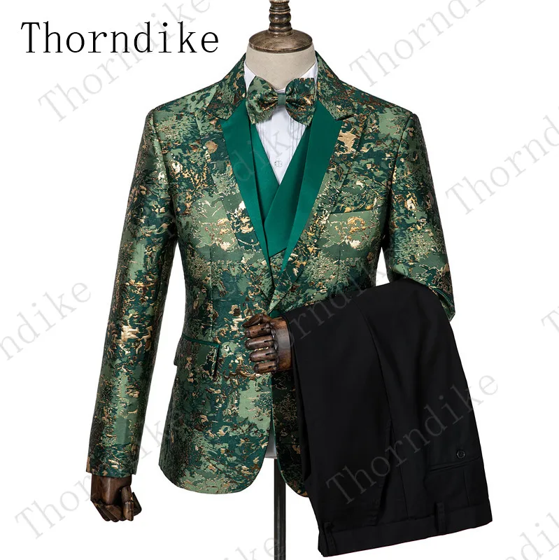 Thorndike/Новое поступление, красивый мужской костюм с цветочным принтом, тонкий свадебный костюм, мужские коричневые смокинги для жениха(пиджак+ брюки+ жилет - Цвет: suit 4