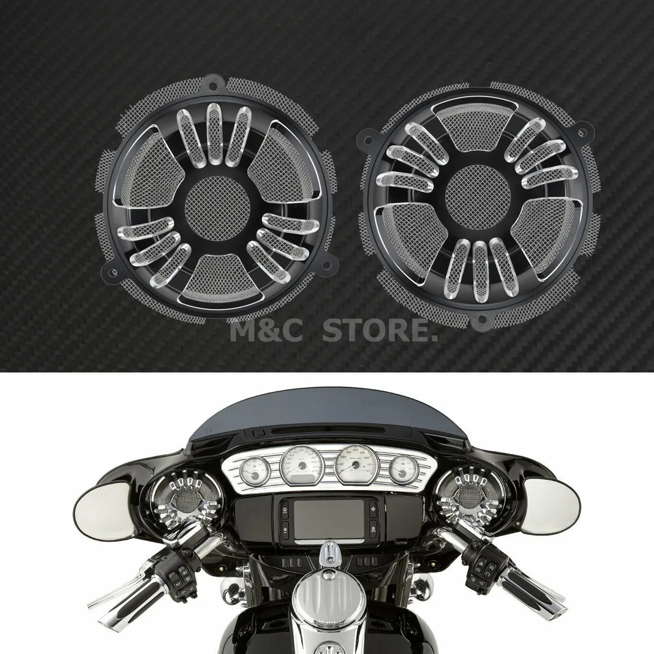 Maction Передняя Колонка гриль маски Крышка ЧПУ алюминий для Harley Touring Street Glide FLHX 15-16 FLHX CVO Limited FLHTKSE FLHTC - Цвет: black speaker cover