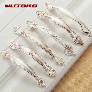 YUTOKO Zinc Aolly White Cabinet Handles Kitchen Cupboard Door Pulls Drawer Knobs European Fashion Cabinet handle Hardware