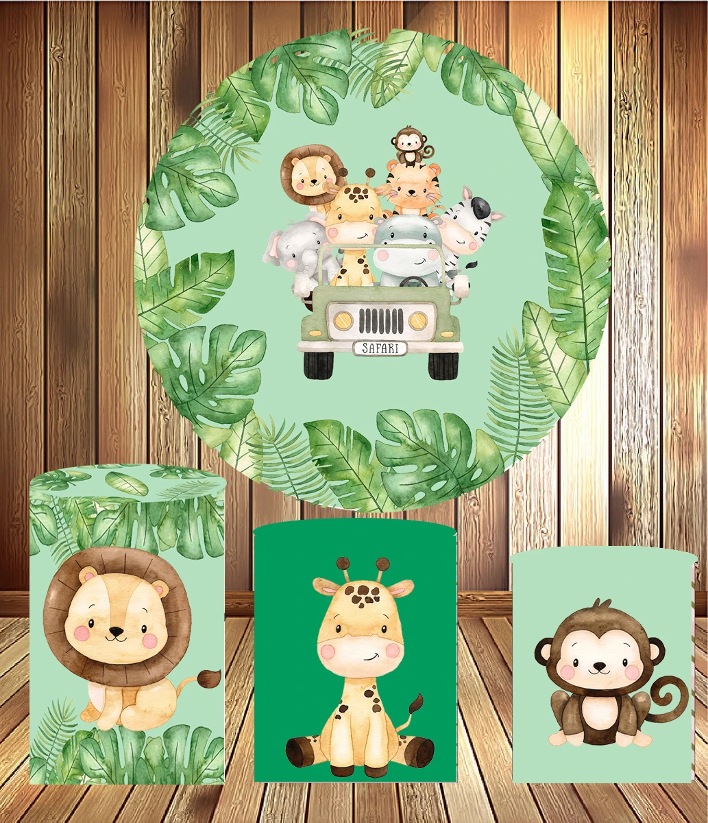 Couverture De Table En Tissu Vinyle Toile De Fond Circulaire Animaux De La Jungle Decoration De Fete D Anniversaire Banniere De Gateau Plinthe Aliexpress