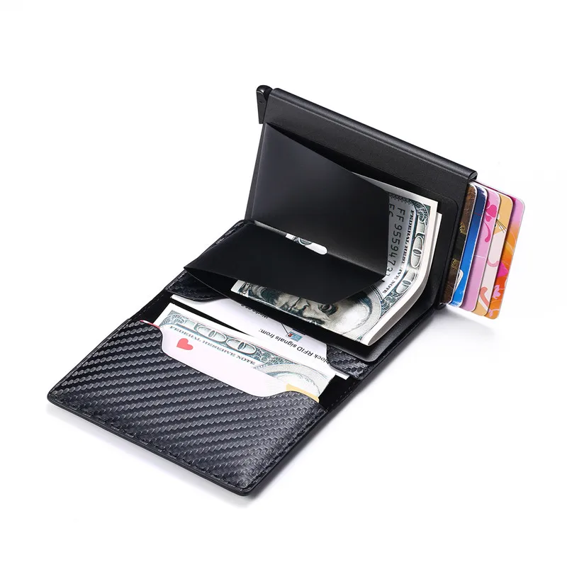 

2019 Fashion Credit Card Holder Carbon Wallet Solid Slide Card Holder Aluminum Slim Short Card Holder rfid Blocking Card Pocket