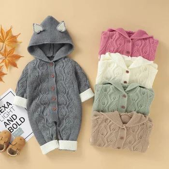 

Baby Knitted Romper Autumn Kids Knitting Outfit Winter Toddler Hoodie Rompers Knitted Jacquard Knitted Jumpsuit Single Breasted