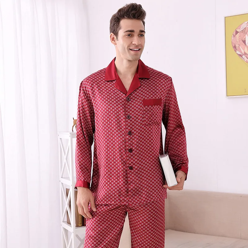 Men's silk pajamas two-piece set light home clothes pijama man set pajamas sleeping suits for men sleep wearman silk Men's silk pajamas two-piece set light home clothes pijama man set pajamas sleeping suits for men sleep wearman silk