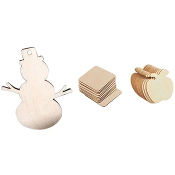 

10Pcs Wooden Snowmen Ornament & 40PCS Handicraft Wooden Board DIY Painting Children Hand Painted Wood Chips