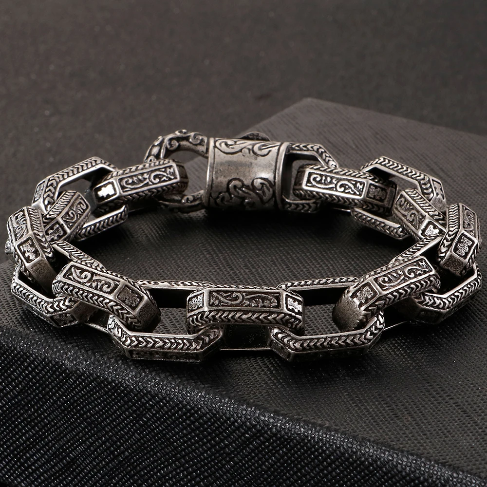 MAFYU 22Cm Mens Hand Decorated Stainless Steel Three-Color Bracelet Stainless Steel Bracelet Send Friends and Relatives 