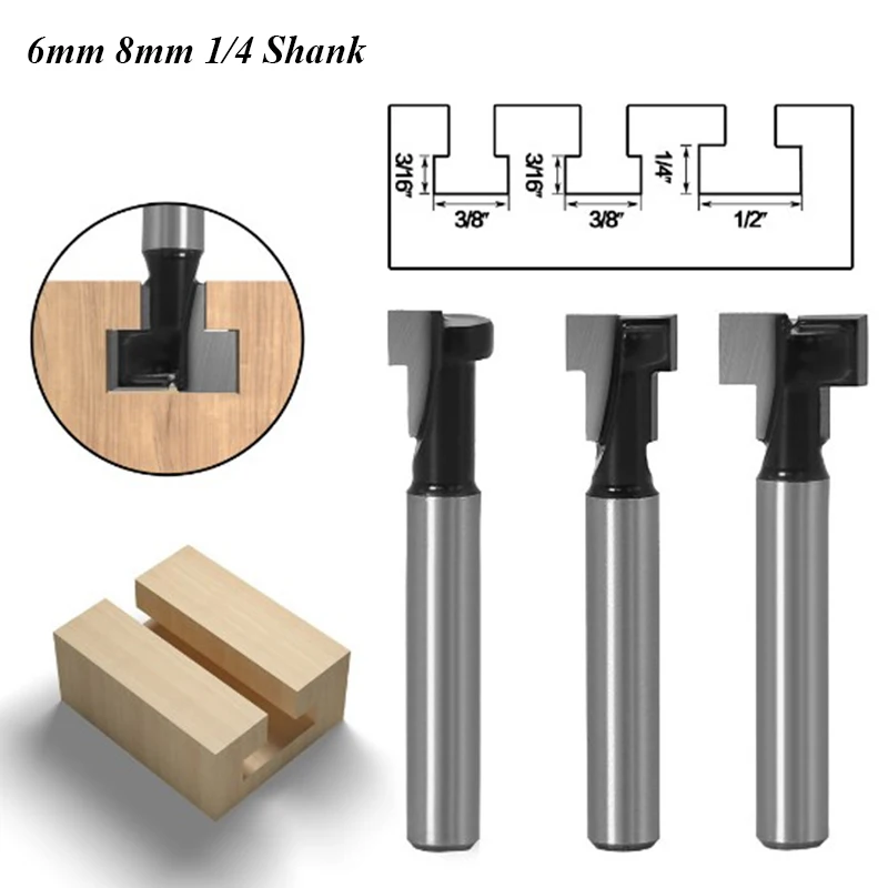3pcs 6mm 1/4&quot 8mm Shank T-Slot Router Bit Set Hex Bolt Key Hole Milling Cutter for Woodworking Tool | Инструменты