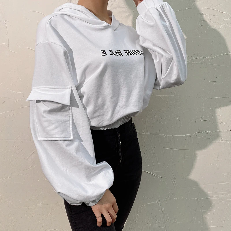 Rockmore Letter Print Hoodies Women Sweatshirts With Pockets Oversized Womens Long Sleeve Hooded Hoodies Sweat Shirt Femme Fall