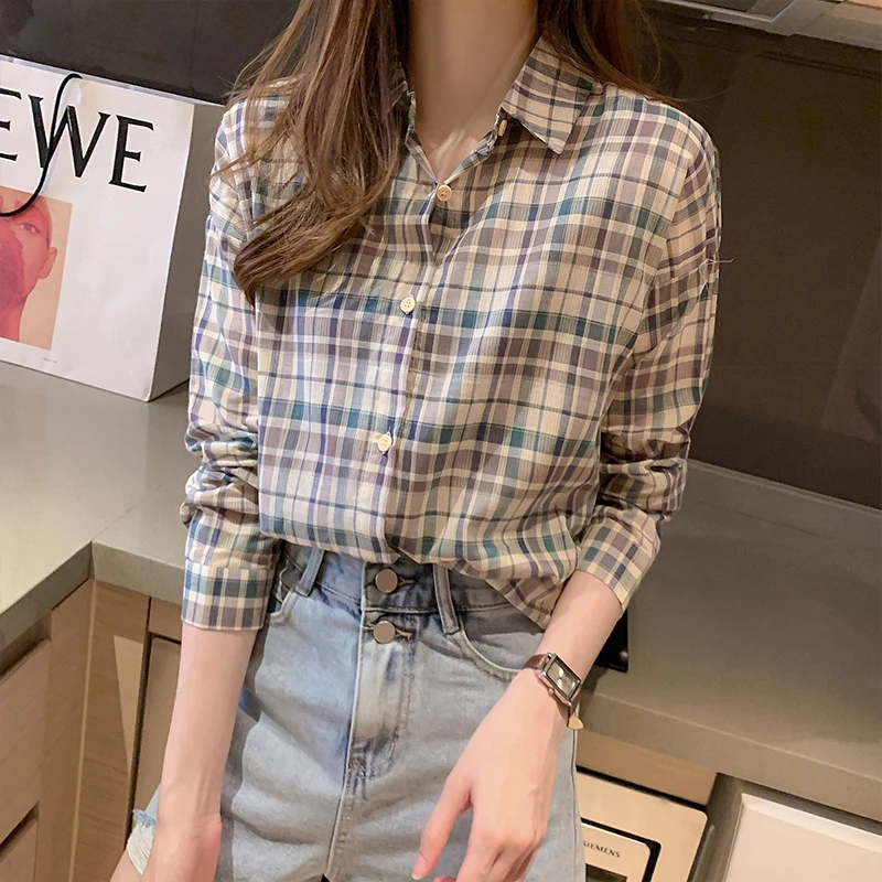 

M-2XL Plus Size Print Classic Plaid Shirt Fall for Women Singer Breasted Retro Korean Style Woman Tops 2020 Fashion New Blouses
