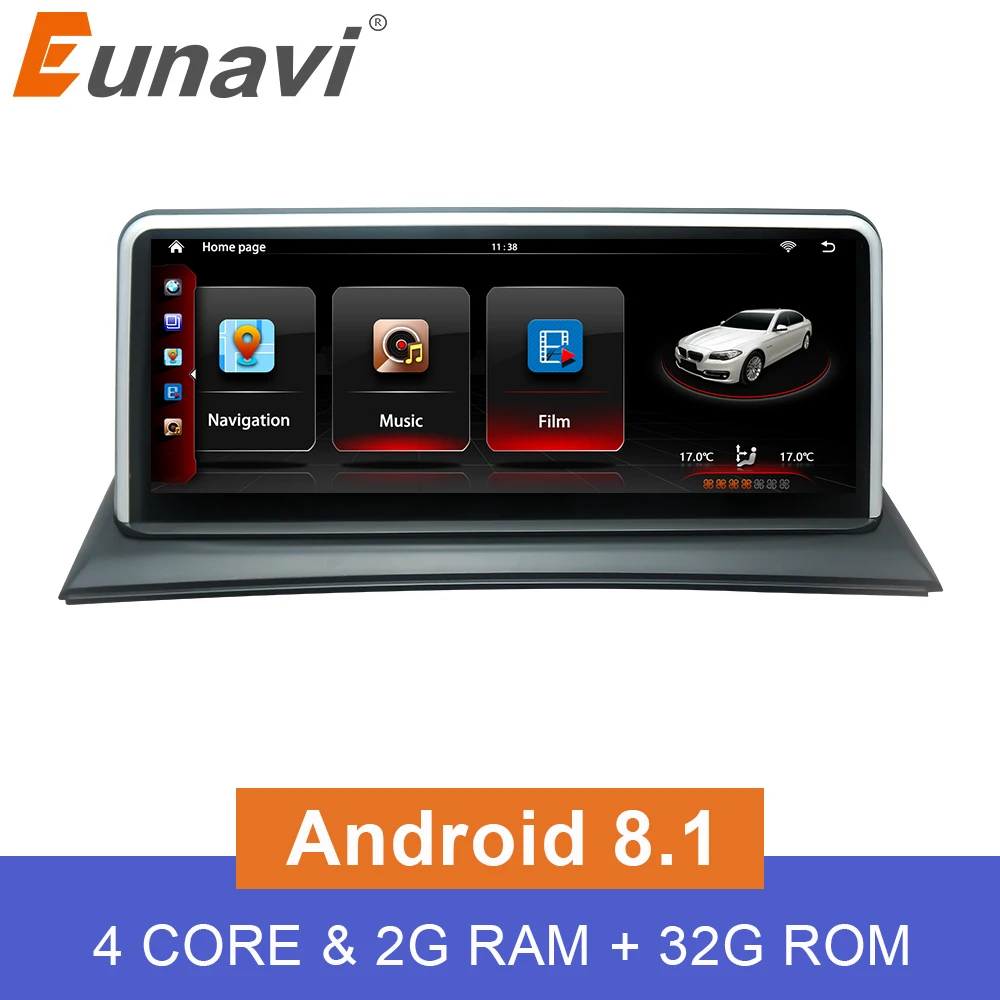 Eunavi 10,2" Android 8,1 ips экран Автомобильный Радио мультимедийный плеер для BMW X3 E83 2003-2010 четырехъядерный gps навигатор головное устройство