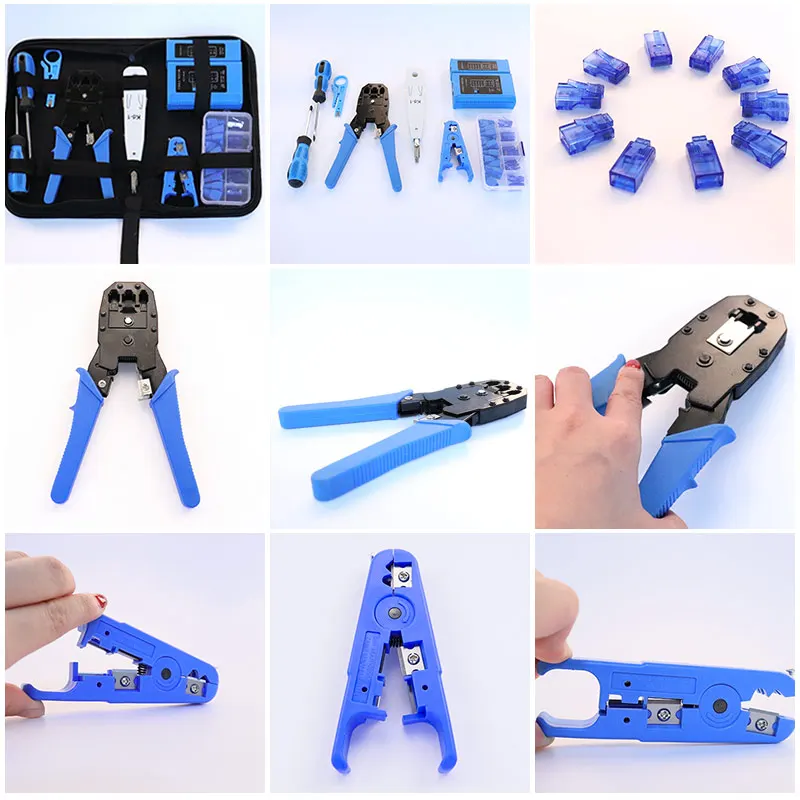 TEROW 10 Pcs Network Repair Tool Kit/Sets LAN Cable Tester RJ45 Crimp Wire Cutter Screwdriver Pliers Maintenance Tool Set Bag