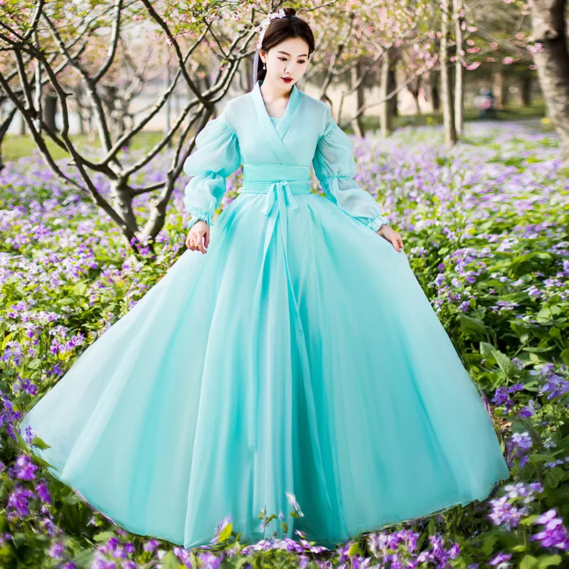 

XinHuaEase Women Hanfu Traditional Folk Oriental Photography Xiaolongnv Ancient Costume Chinese Style Fairy Cross Collar Waist