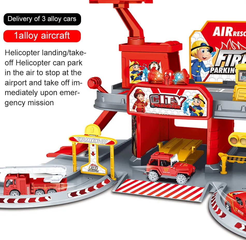 3D City Police Station Railway Alloy Car Play Engineering Fire Truck Track Car DIY Model Building Kits Assembly toys for kids