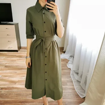 

MOVOKAKA Button Long Dress Elegant Plus Size Spring Summer Dress 2020 Casual Dresses Woman Party Streetwear Office Women's Dress