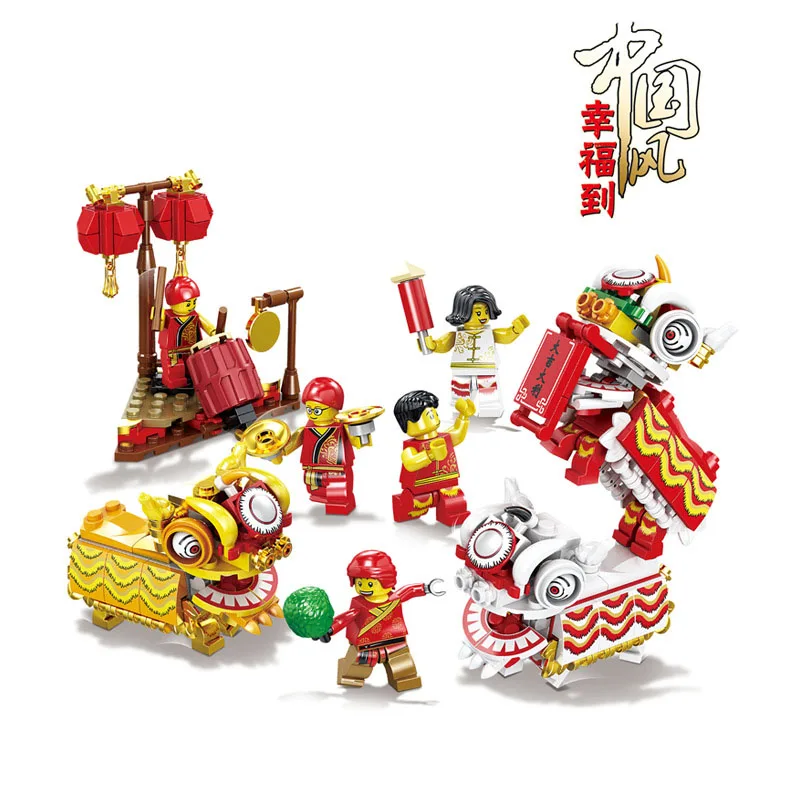 

City creator series Chinese town mini street Chinese New Year's Eve Dragon Dance Building Blocks Bricks Toys For Children Gifts
