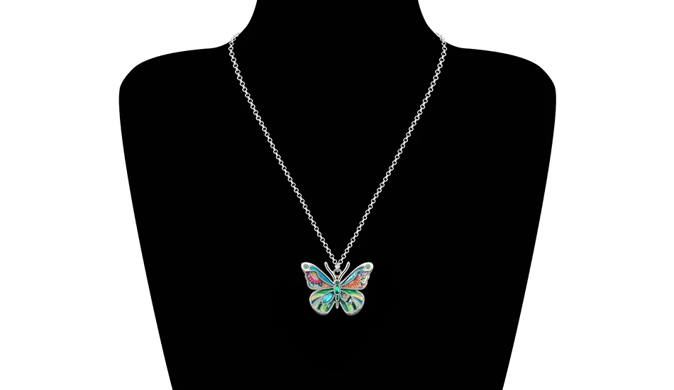 Bonsny Enamel Crystal Alloy Floral Insect Butterfly Necklace Pendant Chain Fashion Party Jewelry For Women Girl Teens Charm Gift