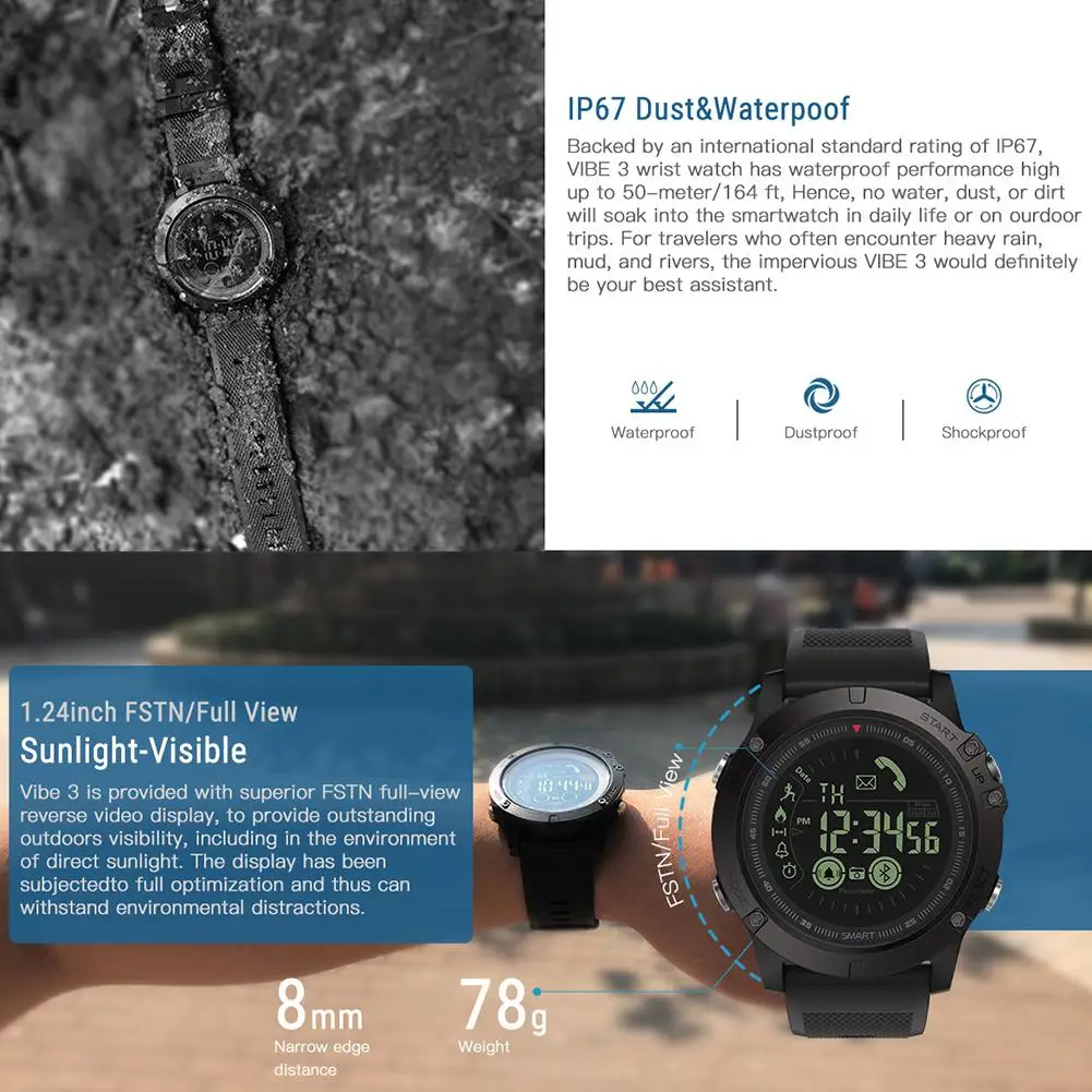 Studyset Zeblaze VIBE3 прочные умные часы 33 месяца время ожидания 24h всепогодный мониторинг Смарт-часы для IOS Android часы