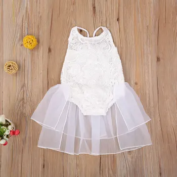

Newborn Baby Girl Birthday Cotton Romper Ruffled Lace Embroidered Sleeveless Halter Jumpsuit Open Back Fluffy Skirt Sunbath Suit