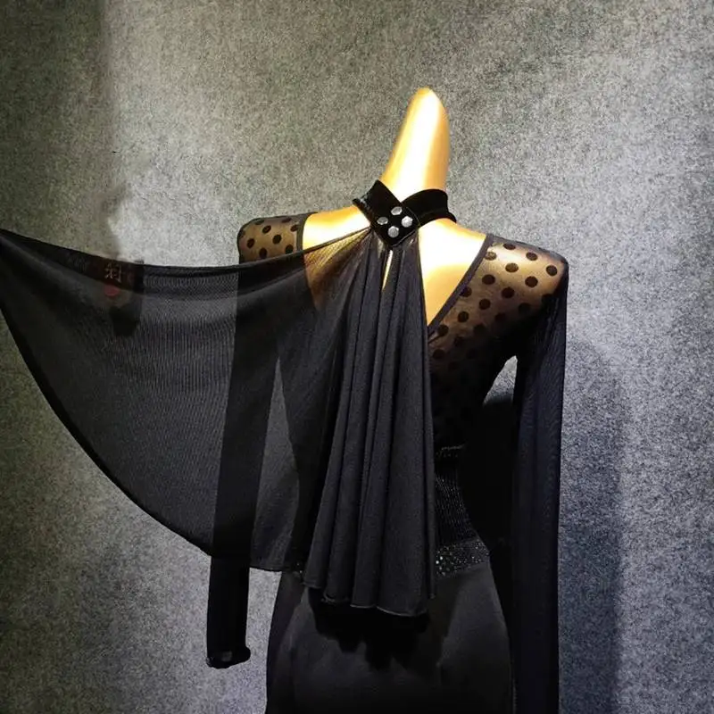 Neck Scarf Новые платья для бальных танцев, соревнований, черное платье с длинным рукавом для вальса, женское бальное платье, стандартный костюм для выступлений VDB1081 - Цвет: Neck Scarf