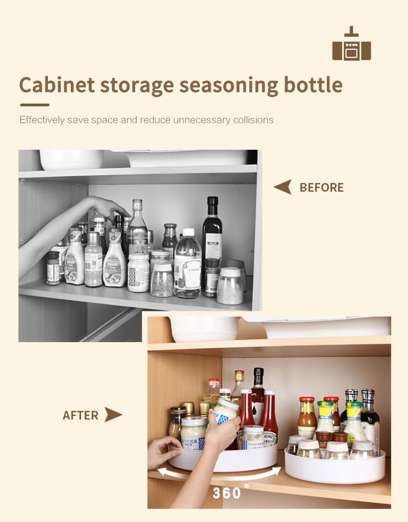 Non-Skid Pantry Lazy Susan Cabinet Kitchen Spice Storage Organizer Rotating Spice Rack of 360 Degree Spinning Tray Storage Plate