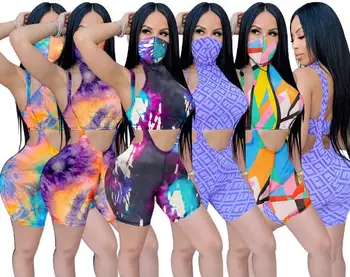 

Jumpsuit shorts European and American women's cross-border fashion sexy sports suspenders shorts pants one-piece mask two-piece