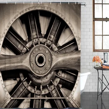 

Turbofan Grey Wall Clock Shower Curtain Waterproof Bathroom Shower Curtain With Hook Accessory Bathroom Accessories