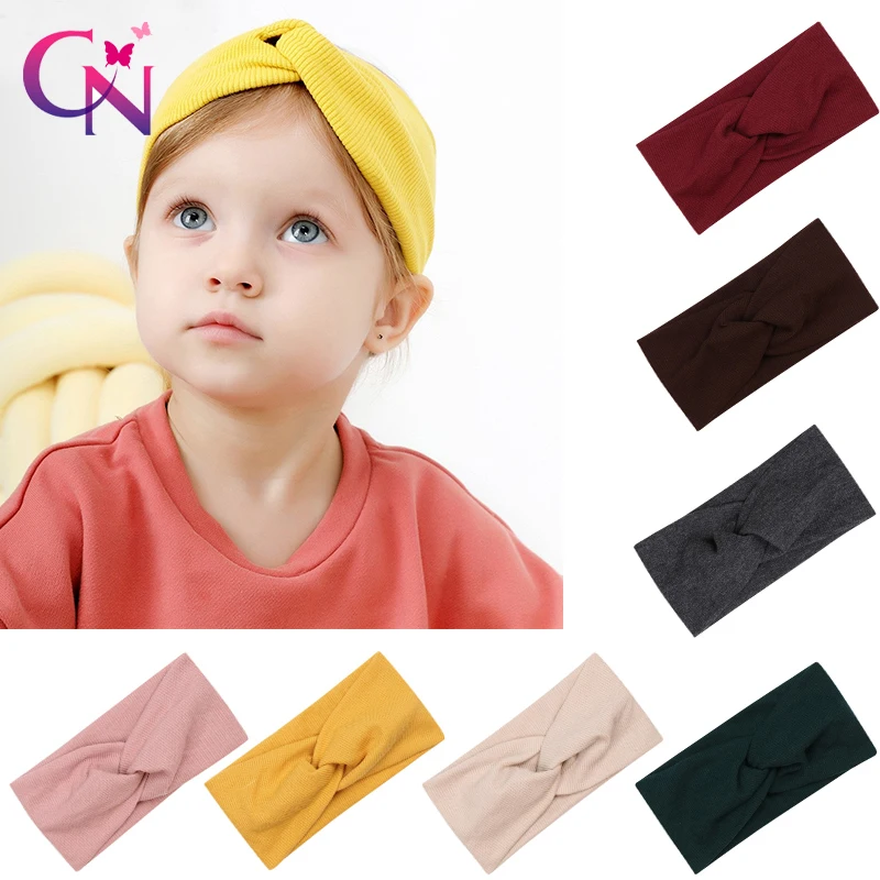 

CN 2021 Women Headband Solid Color Wide Turban Twist Knitted Cotton Hairband Hair Accessories Twisted Knotted Headwrap