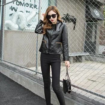 

2019 Autumn Leather Clothing Woman Self-cultivation Locomotive Loose Coat Wash Pu Leather Jacket