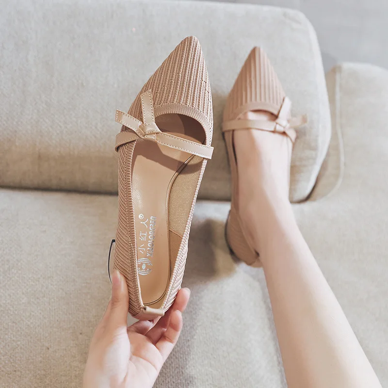 

W Red Man Pointed-Toe Single Shoes 2019 Summer Chunky-Heel Versatile Low-Cut Mary Jane Shoes Women's Vintage Slip-on Semi-high H