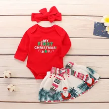 Рождественский костюм для новорожденных девочек; комплект одежды из 3 предметов для маленьких девочек; праздничное платье Санта-Клауса рождественское платье для девочек