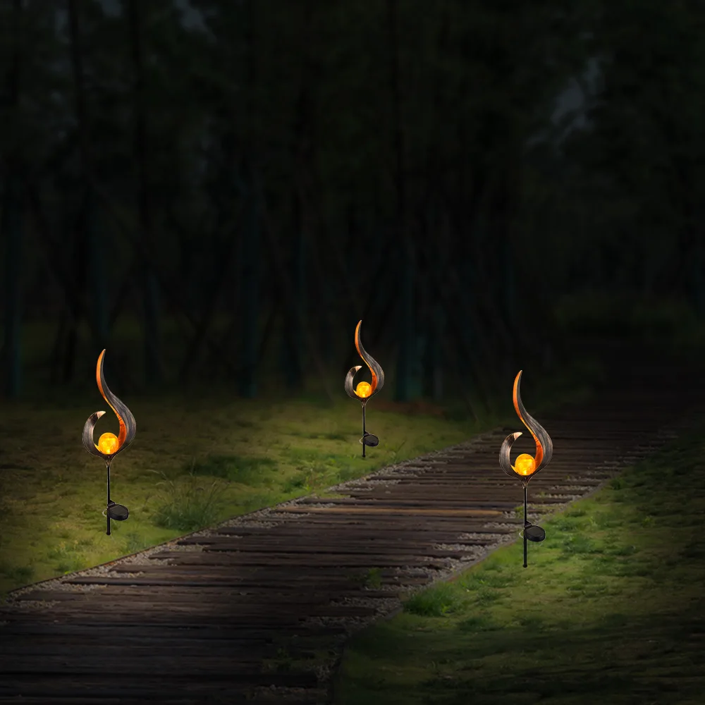 Newest Soalr Flame Light Solar Powered Metal LED Garden Light Outdoor Flame Effect Feature Lawn Ornament Warm White Light