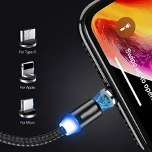 1 м Магнитный зарядный кабель Micro USB кабель для iPhone XR XS Max X магнитное зарядное устройство usb type C светодиодный кабель для зарядки
