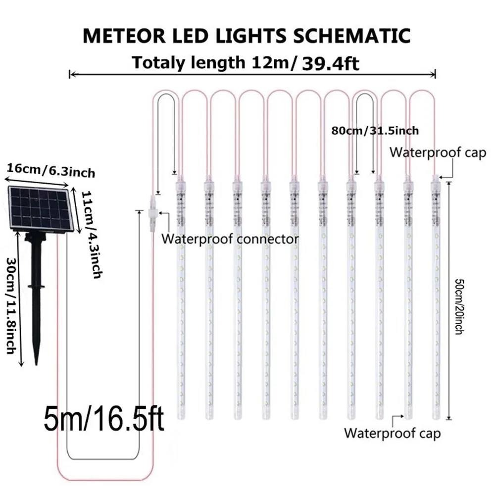 Chuva de Meteoros Árvore de Natal 50cm de Energia Luz ao ar Tubos Solar Livre 360 ° Fada String Luz Impermeável Decora 10 400led 7 Cheap Lâmpadas solares