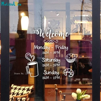 

Custom Store Opening Hours Wall Stickers Business Work Time Decals For Coffee Restaurant Storefront Window YT5409