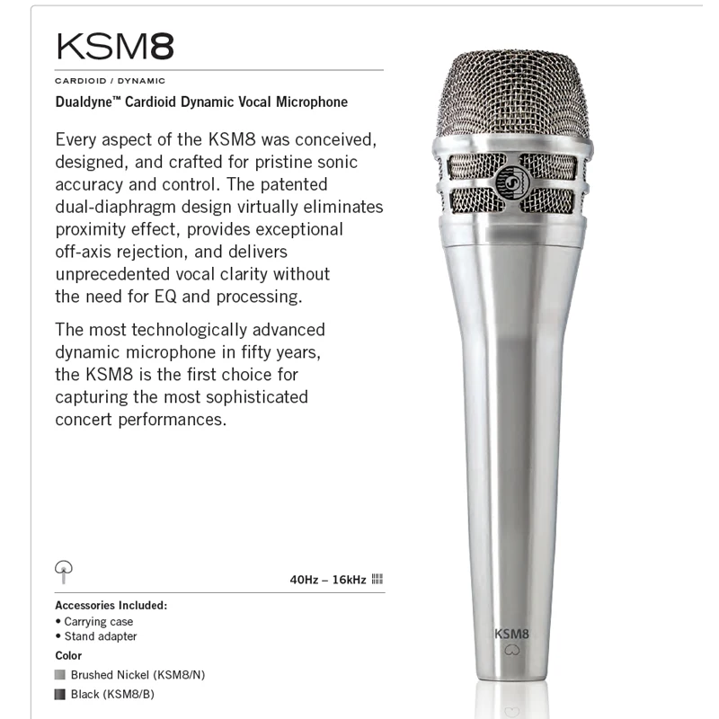 Free shipping, KSM8/N , KSM8/B wired dynamic cardioid professional vocal microphone , KSM8 wired vocal microphone