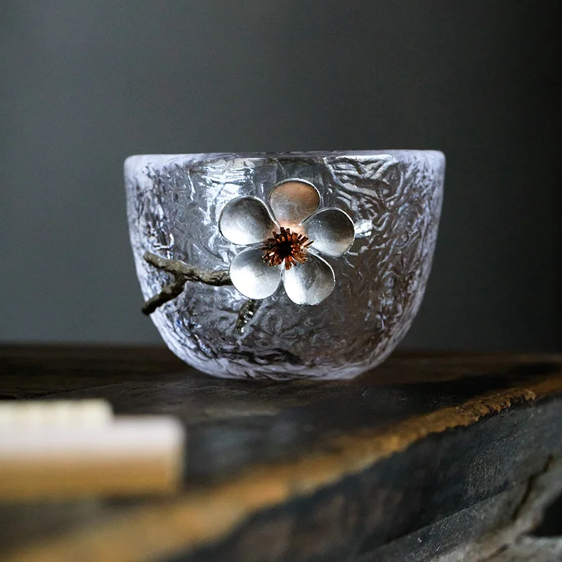 Japanese Glass Cup, TeaCup, Tin Cup, single Cup, flower , Kung Fu Tea