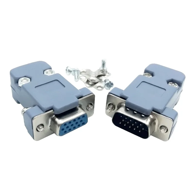 

DB15 15 hole pin 3 rows Parallel VGA Port Adapter male female plug socket Solder Welded Connector+Plastic Shell Cover