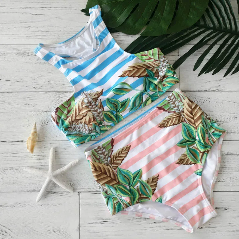 Summer Push Up Bikinis Swim Set Women Two-Piece Beachwear Striped Bodysuit Split Female Swimwear Bathingsuit