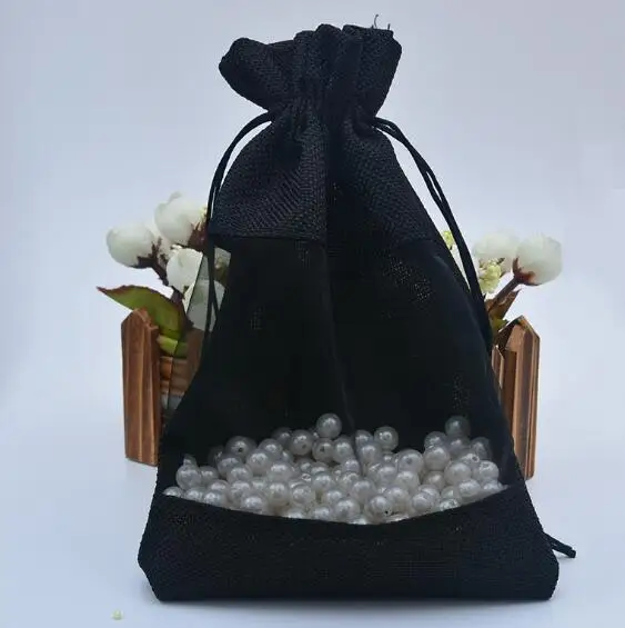 20 шт./лот 10*14, 13*18 17*23 см мешковина и сумка на кулиске из органзы для хранения сумки для вечерние конфетная Подарочная посылка 10 цветов - Цвет: Черный