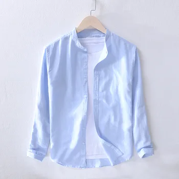 

2020 men leisure collar youth casual and comfortable cotton and linen shirt joker long sleeve shirts