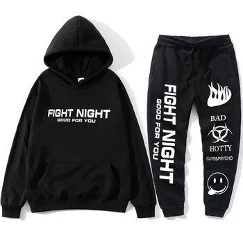 

Set printed long sweatshirt + sports pants men and women white street clothing trousers autumn and winter fashion hoodie + pants
